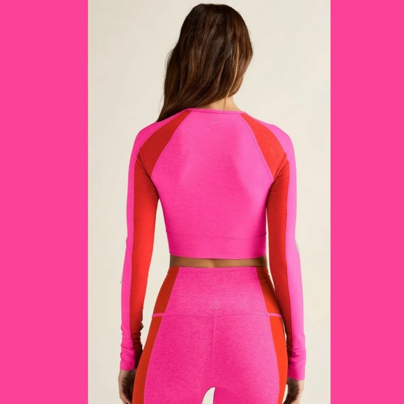 Beyond Yoga Spacedye Vitality Colorblock Pullover - Pink Punch/Firecracker Red - Picture 2 of 3